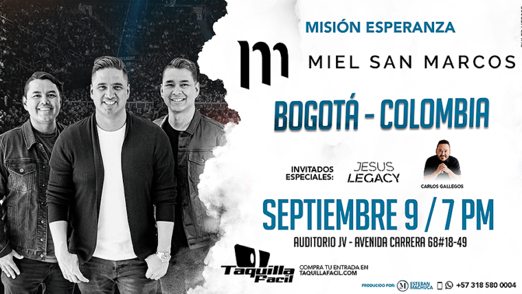 Este 9 de septiembre llega a Bogotá el grupo de adoración Miel San Marcos en el evento Misión Esperanza.